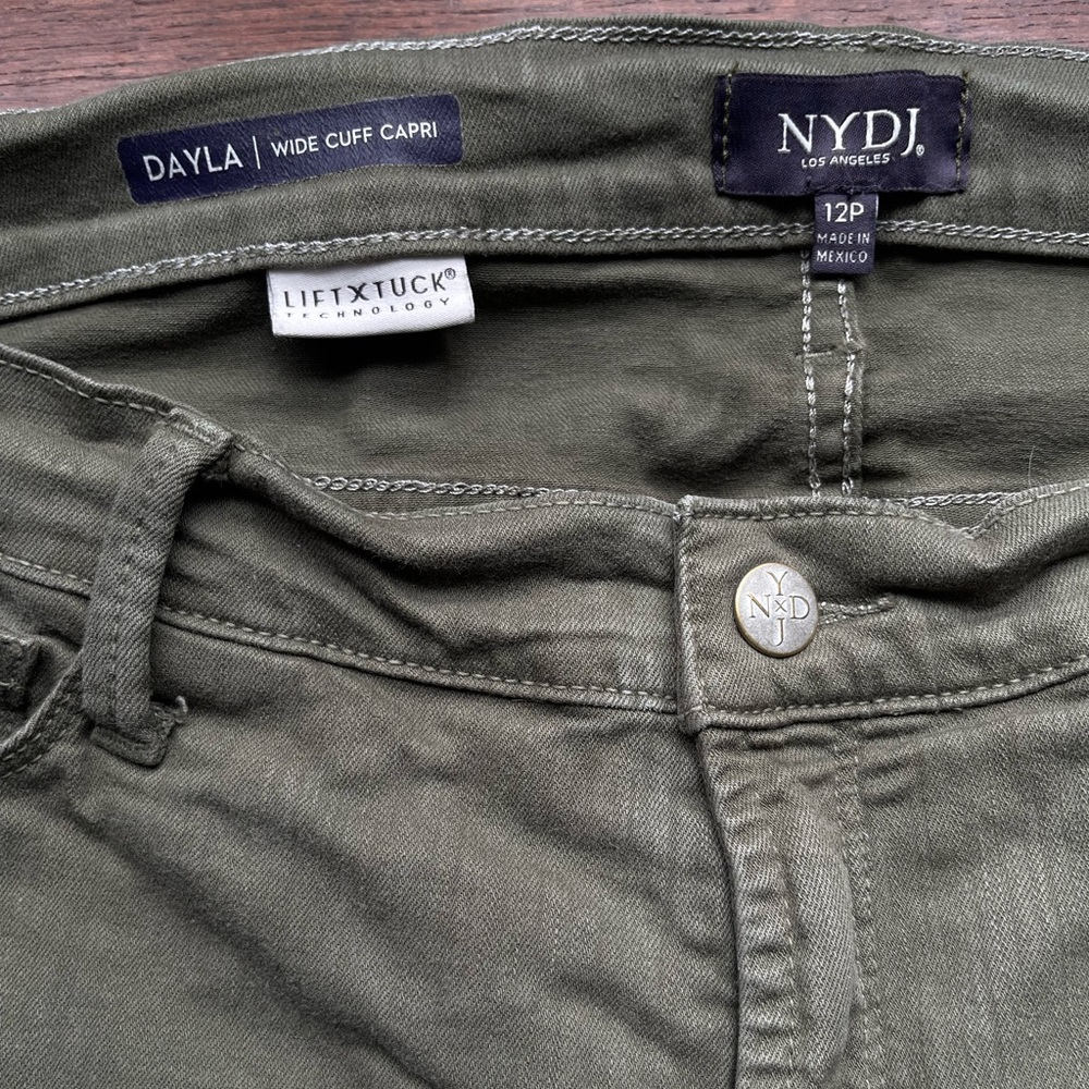NYDJ Dayla Wide Cuff Capri Lift Tuck Solid Olive 12P Summer Casual Designer - Picture 3 of 7